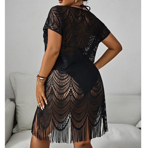 Plus Semi Sheer Short Sleeve Beach Cover up Dress - Picture 7 of 10